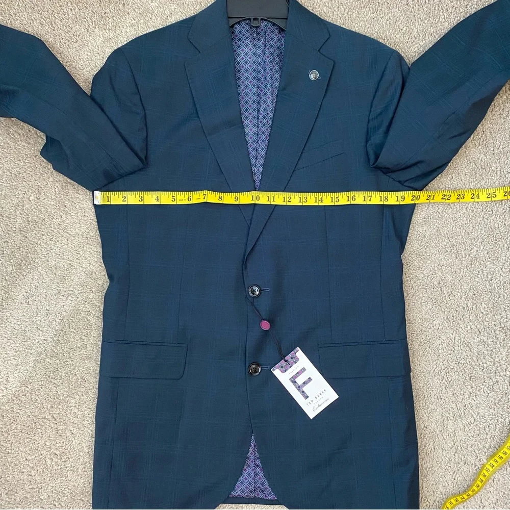 Ted Baker Endurance Roger Extra Slim Fit Wool Suit Jacket Teal Blue Plaid 40L‎